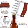 LMETJMA Bear Claws Stainless Steel BBQ Meat Shredder Claws with Wooden Handle Bottle Opener Turkey Chicken Claws KC0423