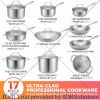 17 Piece Stainless Steel Cookware Set with Ergonomic Handle, suitable for Simmering, Stir Frying, Cooking,and Stewing.Cooking Set