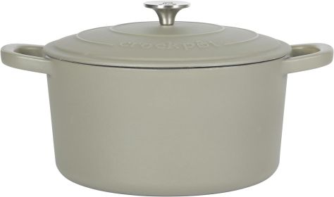 Crock-Pot Artisan Round Enameled Cast Iron Dutch Oven, 7-Quart, Lavender Purple (Color: Matte Green)